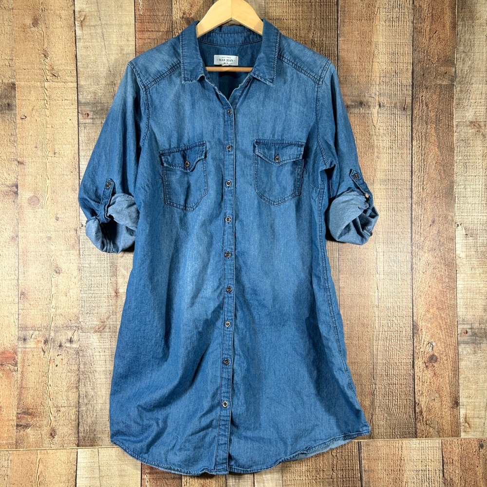 Wax Jean 2XL Blue Cotton Denim Chambray Dress Summer Casual 2X Button Up Western